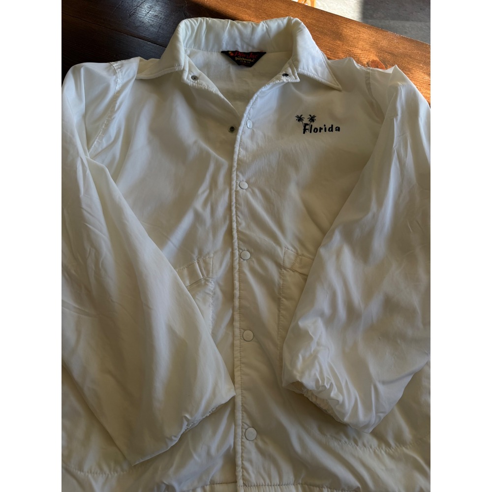 VTG Dunbrooke Pla-Jac Florida Windbreaker Jacket White Nylon Snap‎ Front Small